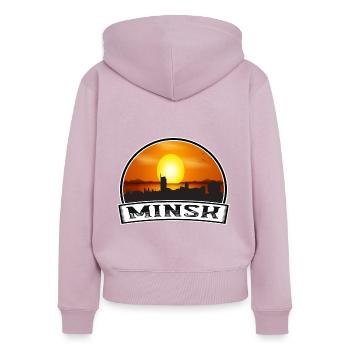 Minsk Weißrussland Skyline Vintage Sonnenuntergang Reise Souven - Frauen Premium Bio Zip Hoodie - Altrosa - Hinten - Julia (174cm)