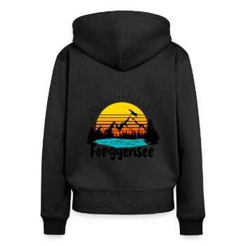 Forggensee - Frauen Premium Bio Zip Hoodie - Schwarz - Hinten - Julia (174cm)