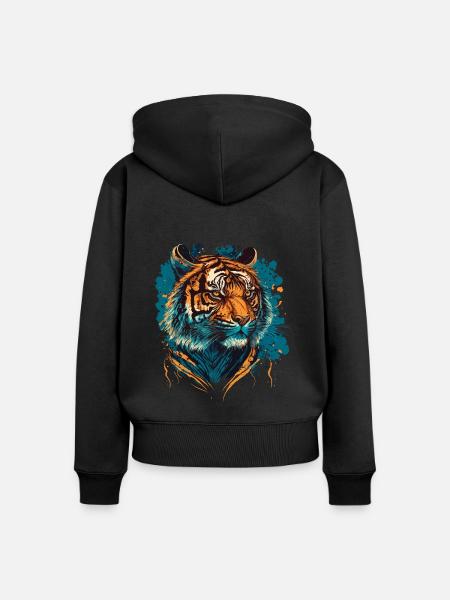 Tigerkopf Illustration - Frauen Premium Bio Zip Hoodie - Schwarz