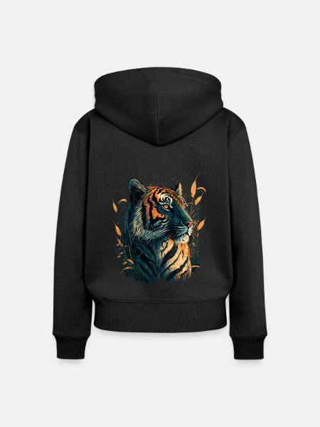 Tiger in High Gras - Frauen Premium Bio Zip Hoodie - Schwarz