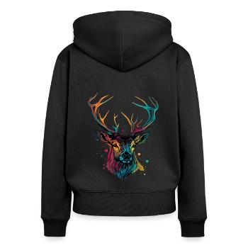 Ich liebe Hirsche - Frauen Premium Bio Zip Hoodie - Schwarz - Hinten - Julia (174cm)