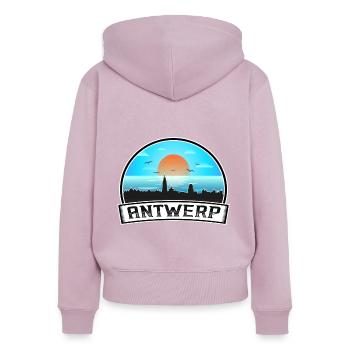 Anvers Belgique Skyline Vintage Sunset Travel Souv - Sweat à capuche zippé Premium bio Femme - rose poudré - Dos - Julia (174cm)