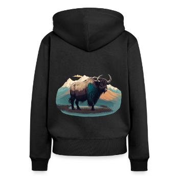 Yak Besitzer - Frauen Premium Bio Zip Hoodie - Schwarz - Hinten - Julia (174cm)