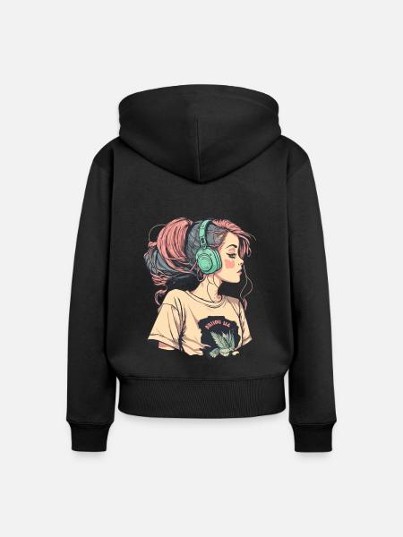 Lofi Beats - Frauen Premium Bio Zip Hoodie - Schwarz