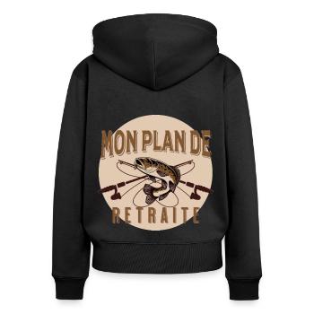 Retraite mon plan de retraite pêche humour pêcheur - Sweat à capuche zippé Premium bio Femme - noir - Dos - Julia (174cm)