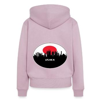 Osaka Japon Drapeau Skyline Silhouette Travel - Sweat à capuche zippé Premium bio Femme - rose poudré - Dos - Julia (174cm)
