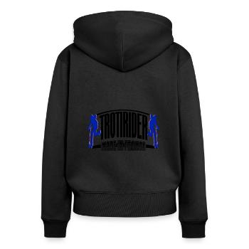 Trotirider made in France - Sweat à capuche zippé Premium bio Femme - noir - Dos - Julia (174cm)