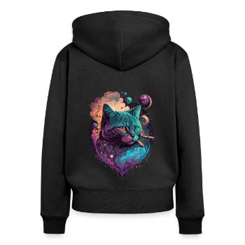 Chat sympa - Sweat à capuche zippé Premium bio Femme - noir - Dos - Julia (174cm)