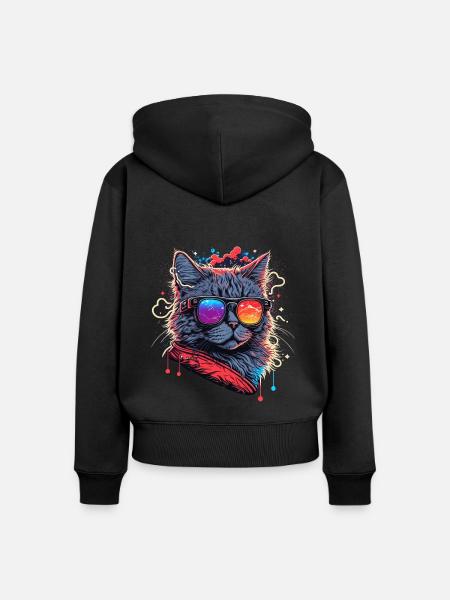 Elektronische Katze - Frauen Premium Bio Zip Hoodie - Schwarz