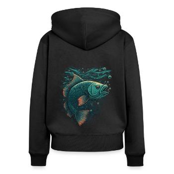 Fisch mit offenem Maul - Frauen Premium Bio Zip Hoodie - Schwarz - Hinten - Julia (174cm)