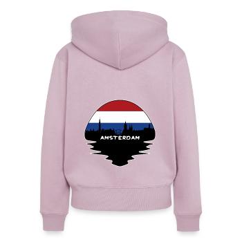 Amsterdam Pays-Bas Flag Skyline Silhouette - Sweat à capuche zippé Premium bio Femme - rose poudré - Dos - Julia (174cm)