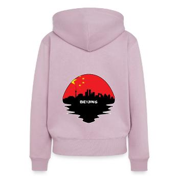 Beijing China Flag Skyline Silhouette Voyage - Sweat à capuche zippé Premium bio Femme - rose poudré - Dos - Julia (174cm)