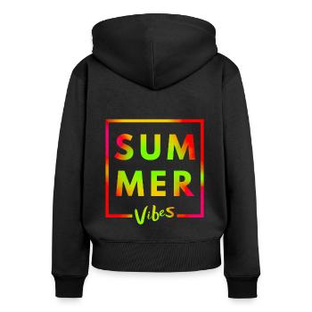 Summer Vibes - Frauen Premium Bio Zip Hoodie - Schwarz - Hinten - Julia (174cm)