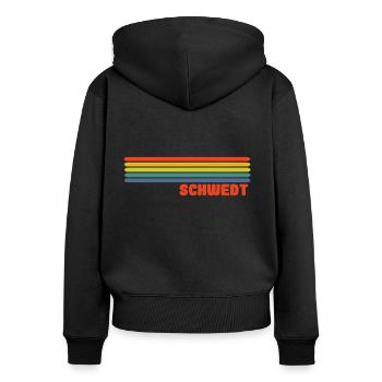 schwedt Regenbogen - Frauen Premium Bio Zip Hoodie - Schwarz - Hinten - Julia (174cm)