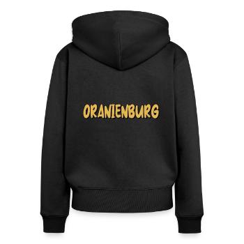 Oranienburg - Frauen Premium Bio Zip Hoodie - Schwarz - Hinten - Julia (174cm)