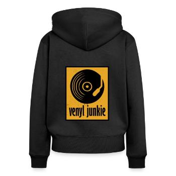 venyl junkie - Frauen Premium Bio Zip Hoodie - Schwarz - Hinten - Julia (174cm)