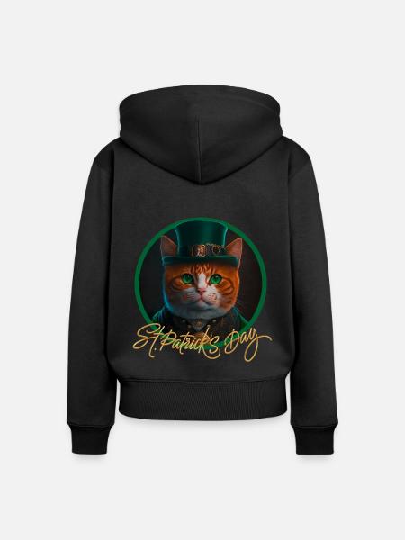 St Patrick s Day Katze - Frauen Premium Bio Zip Hoodie - Schwarz