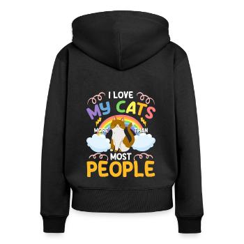 Katze Katzenaugen Frauchen - Frauen Premium Bio Zip Hoodie - Schwarz - Hinten - Julia (174cm)