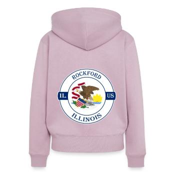 Rockford Illinois Flag USA Travel Souvenir Badge - Sweat à capuche zippé Premium bio Femme - rose poudré - Dos - Julia (174cm)