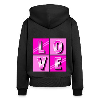 LOVE - Frauen Premium Bio Zip Hoodie - Schwarz - Hinten - Julia (174cm)