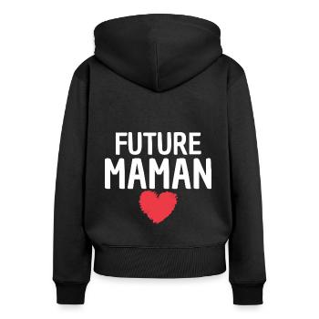 Future maman cadeau annonce naissance futur bébé - Sweat à capuche zippé Premium bio Femme - noir - Dos - Julia (174cm)