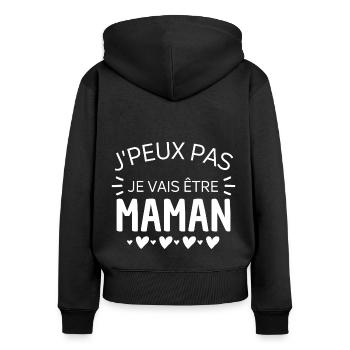 J'peux pas je vais être maman annonce naissance - Sweat à capuche zippé Premium bio Femme - noir - Dos - Julia (174cm)