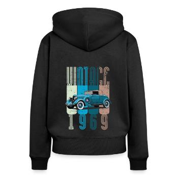 Vintage 1969 - Frauen Premium Bio Zip Hoodie - Schwarz - Hinten - Julia (174cm)