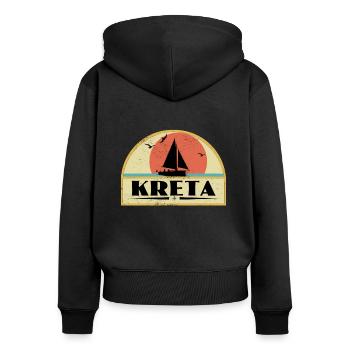 Kreta - Frauen Premium Bio Zip Hoodie - Schwarz - Hinten - Julia (174cm)
