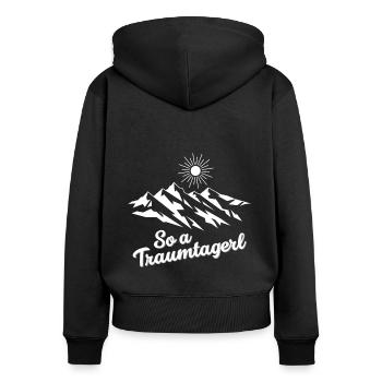 So a Traumtagerl - Frauen Premium Bio Zip Hoodie - Schwarz - Hinten - Julia (174cm)