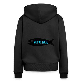 Petri Heil - Frauen Premium Bio Zip Hoodie - Schwarz - Hinten - Julia (174cm)