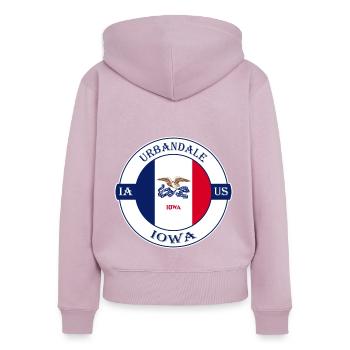 Urbandale Iowa Flagge USA Reise Souvenir Abzeichen - Frauen Premium Bio Zip Hoodie - Altrosa - Hinten - Julia (174cm)