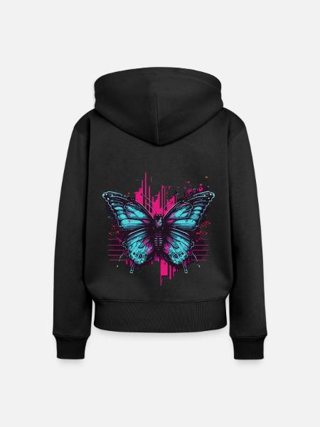 Cooler Vaporwave Schmetterling - Frauen Premium Bio Zip Hoodie - Schwarz