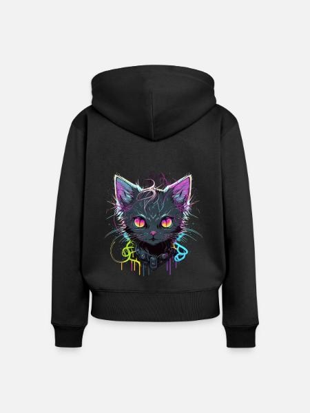 Coole Katze Illustration - Frauen Premium Bio Zip Hoodie - Schwarz