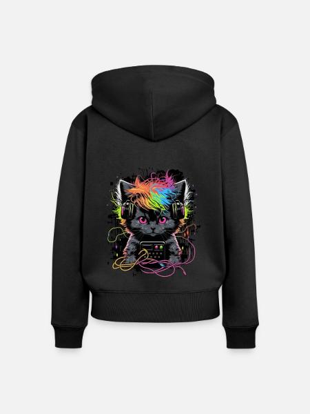 Kopfhörer Cat - Frauen Premium Bio Zip Hoodie - Schwarz