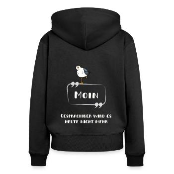 Moin Nicht gesprächig Möwe hell - Frauen Premium Bio Zip Hoodie - Schwarz - Hinten - Julia (174cm)