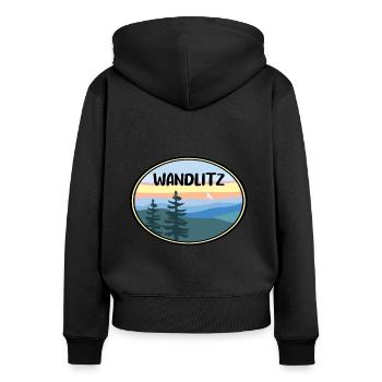 Wandlitz - Frauen Premium Bio Zip Hoodie - Schwarz - Hinten - Julia (174cm)