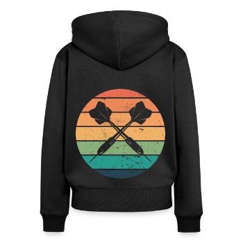 Retro Graphic Dart Player Darts Dartboard Bullseye - Women's Premium Organic Zip Hoodie - black - Back - Julia (174cm)