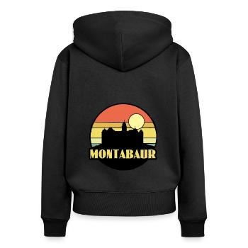 Montabaur - Frauen Premium Bio Zip Hoodie - Schwarz - Hinten - Julia (174cm)
