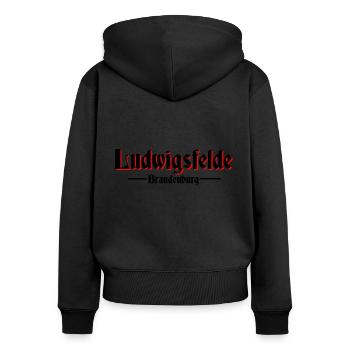 Ludwigsfelde - Frauen Premium Bio Zip Hoodie - Schwarz - Hinten - Julia (174cm)
