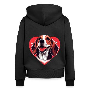 happy Beagle Dog mit Herz - Frauen Premium Bio Zip Hoodie - Schwarz - Hinten - Julia (174cm)