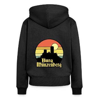 Burg Münzenberg - Frauen Premium Bio Zip Hoodie - Schwarz - Hinten - Julia (174cm)