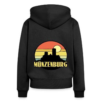 Burg Münzenberg - Frauen Premium Bio Zip Hoodie - Schwarz - Hinten - Julia (174cm)