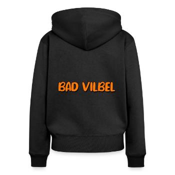 Bad Vilbel - Frauen Premium Bio Zip Hoodie - Schwarz - Hinten - Julia (174cm)