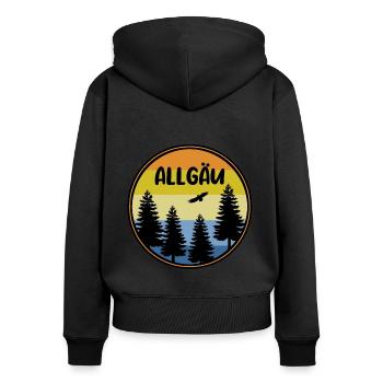 Allgäu - Frauen Premium Bio Zip Hoodie - Schwarz - Hinten - Julia (174cm)