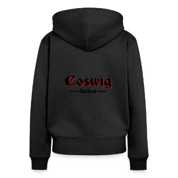 Coswig - Frauen Premium Bio Zip Hoodie - Schwarz - Hinten - Julia (174cm)