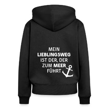 LIEBLINGSWEG MEER ERHOLUNG URLAUB AUSZEIT ANKER - Frauen Premium Bio Zip Hoodie - Schwarz - Hinten - Julia (174cm)