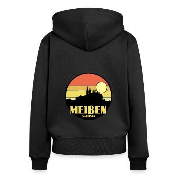 Meißen - Frauen Premium Bio Zip Hoodie - Schwarz - Hinten - Julia (174cm)