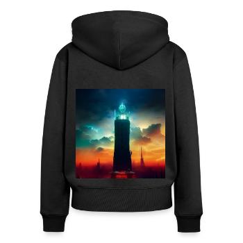 Der Turm - Frauen Premium Bio Zip Hoodie - Schwarz - Hinten - Julia (174cm)