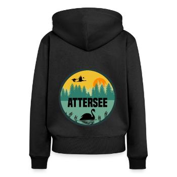 Attersee - Frauen Premium Bio Zip Hoodie - Schwarz - Hinten - Julia (174cm)
