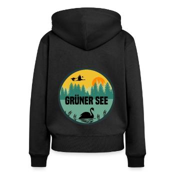 Grüner See - Frauen Premium Bio Zip Hoodie - Schwarz - Hinten - Julia (174cm)